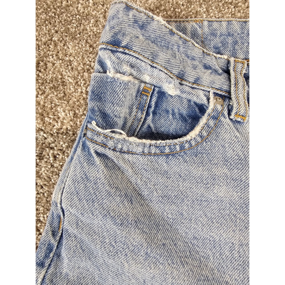 Zara Denim Light Wash Distressed High Rise Straight Leg Jeans - Picture 6 of 16
